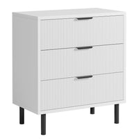 Garvee commode à 3 tiroirs cannelés avec pieds en métal et système anti-basculement, pour la chambre, 70 × 40 × 76 cm, blanc