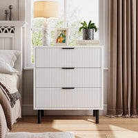 Garvee commode à 3 tiroirs cannelés avec pieds en métal et système anti-basculement, pour la chambre, 70 × 40 × 76 cm, blanc