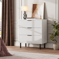 Garvee commode à 3 tiroirs cannelés avec pieds en métal et système anti-basculement, pour la chambre, 70 × 40 × 76 cm, blanc