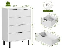 Commode Garvee White Wave à 5 tiroirs cannelés avec pieds en métal, idéale pour la chambre et le couloir. Style moderne et polyvalent. Grande taille.