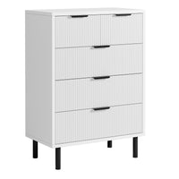 Commode Garvee White Wave à 5 tiroirs cannelés avec pieds en métal, idéale pour la chambre et le couloir. Style moderne et polyvalent. Grande taille.