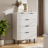 Commode Garvee White Wave à 5 tiroirs cannelés avec pieds en métal, idéale pour la chambre et le couloir. Style moderne et polyvalent. Grande taille.