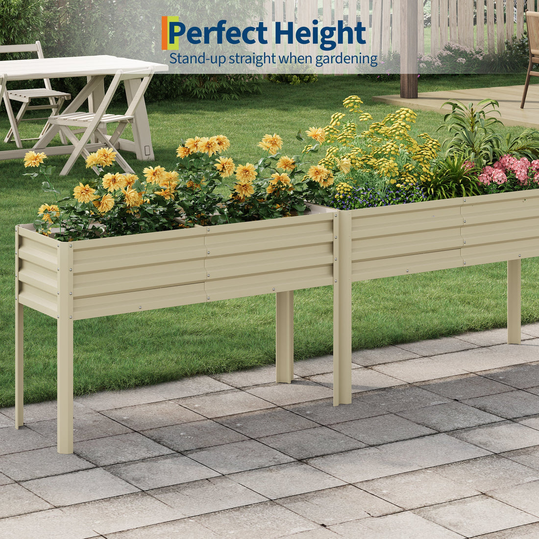 Potager surélevé galvanisé Garvee avec pieds, arrosage automatique, acier inoxydable, beige, pour jardin et terrasse, 127 x 43 x 81 cm
