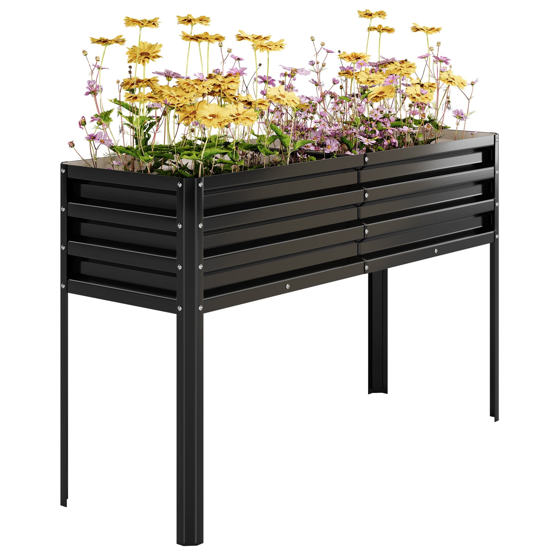 Potager surélevé galvanisé Garvee avec pieds, arrosage automatique, acier inoxydable, modulaire, 127 x 43 x 81 cm, noir, pour jardin et terrasse