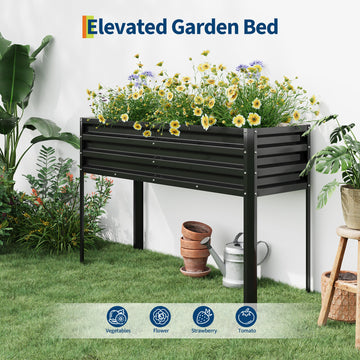 Potager surélevé galvanisé Garvee avec pieds, arrosage automatique, acier inoxydable, modulaire, 127 x 43 x 81 cm, noir, pour jardin et terrasse
