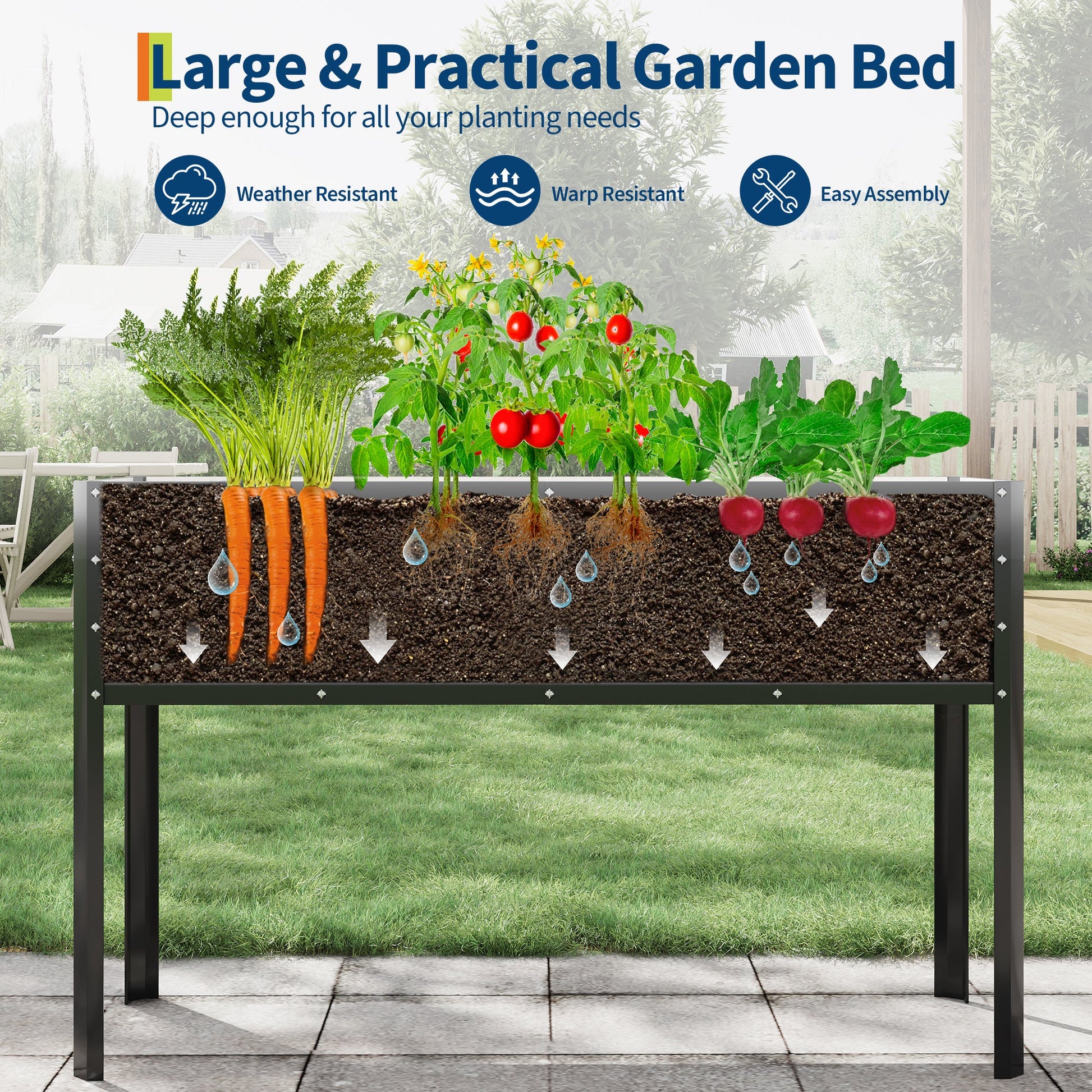Potager surélevé galvanisé Garvee avec pieds, arrosage automatique, acier inoxydable, modulaire, 127 x 43 x 81 cm, noir, pour jardin et terrasse