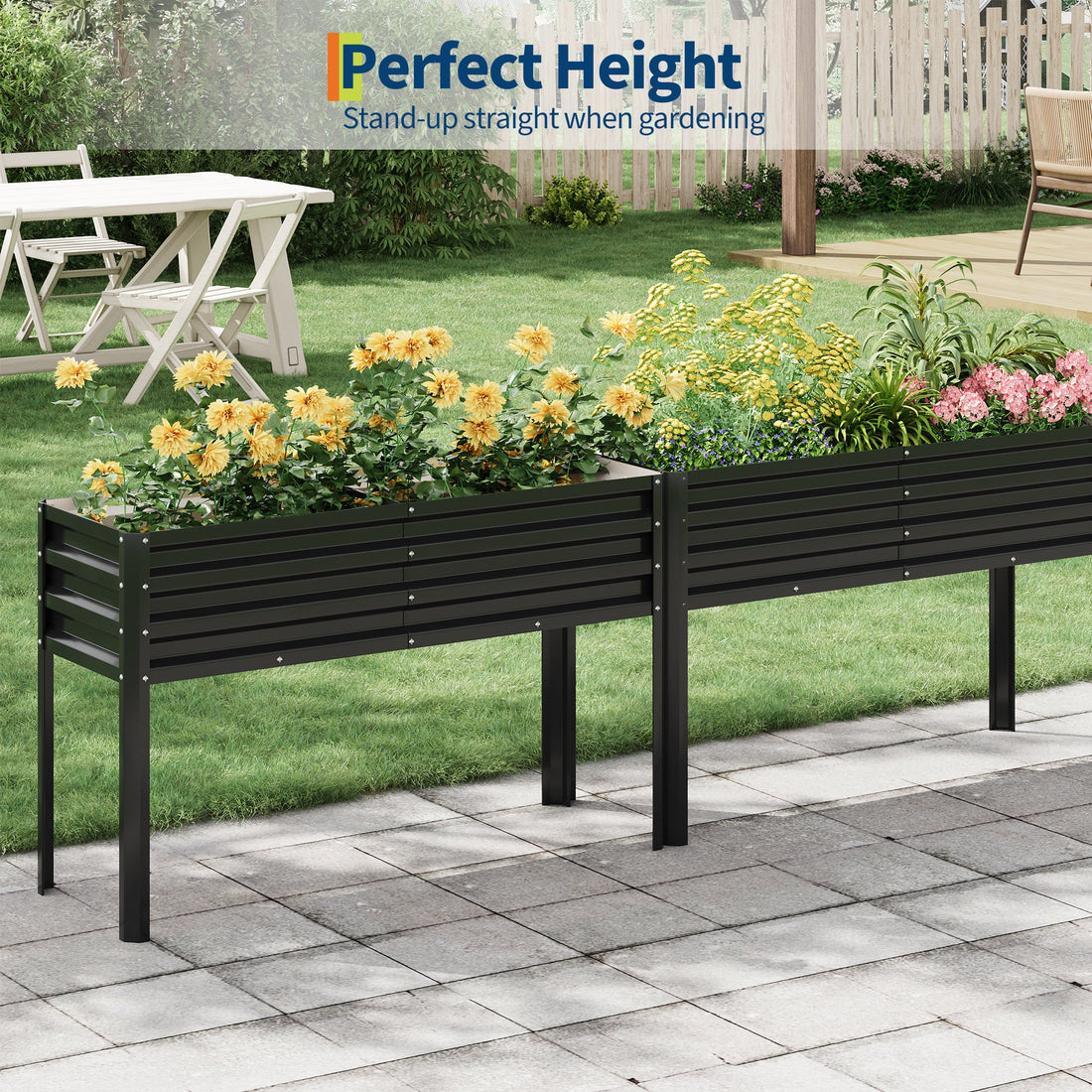 Potager surélevé galvanisé Garvee avec pieds, arrosage automatique, acier inoxydable, modulaire, 127 x 43 x 81 cm, noir, pour jardin et terrasse