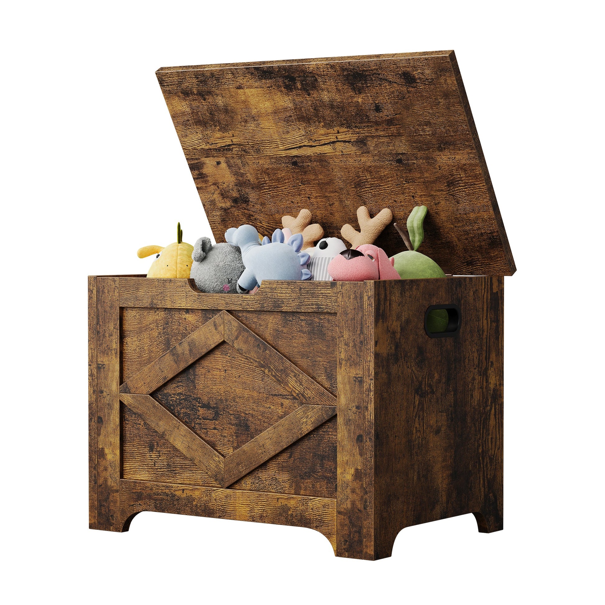 Banc de rangement en bois Garvee de 60 cm avec rabat de sécurité, grand espace de rangement pour salon et chambre, robuste et polyvalent, marron