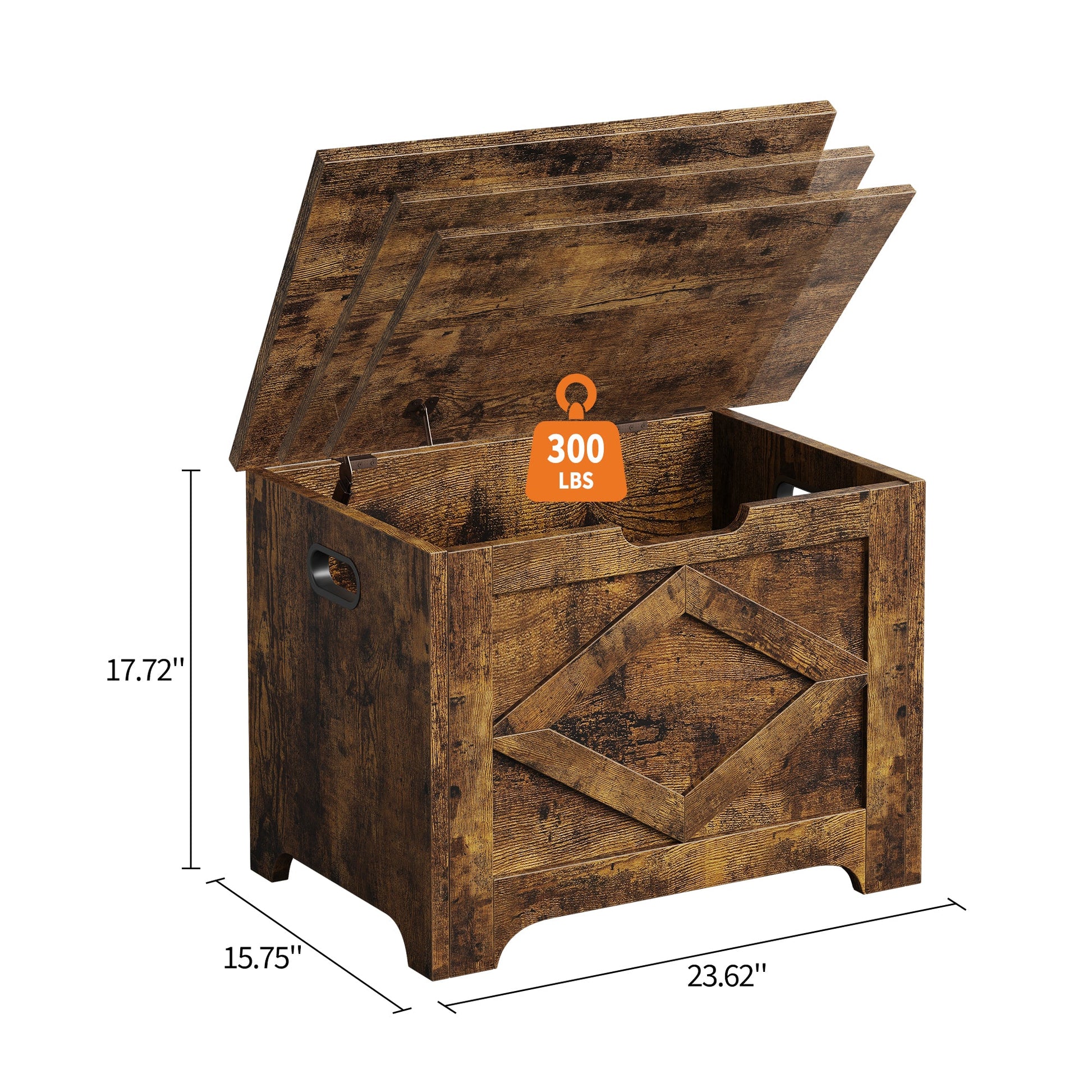 Banc de rangement en bois Garvee de 60 cm avec rabat de sécurité, grand espace de rangement pour salon et chambre, robuste et polyvalent, marron