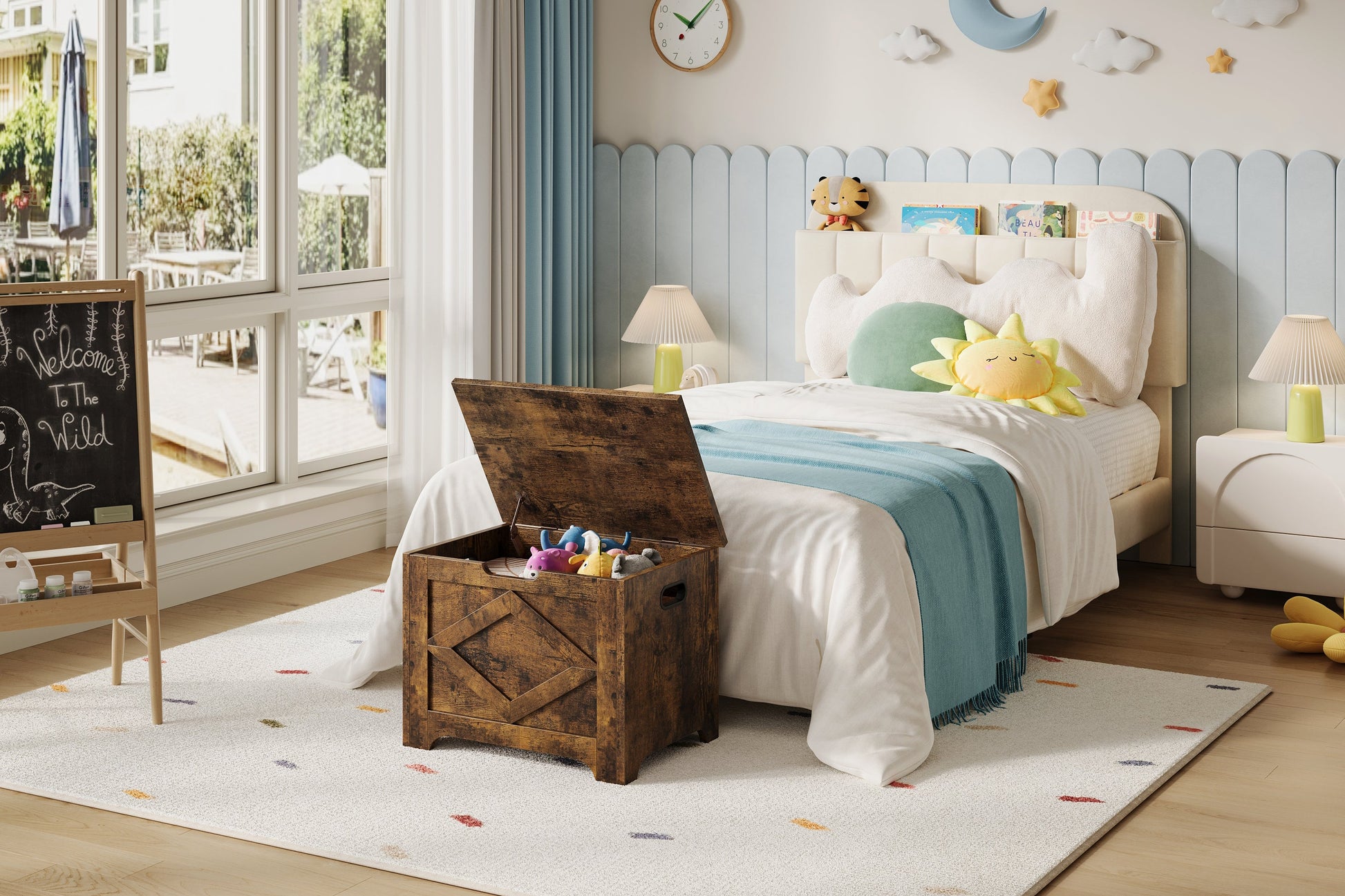 Banc de rangement en bois Garvee de 60 cm avec rabat de sécurité, grand espace de rangement pour salon et chambre, robuste et polyvalent, marron