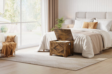 Banc de rangement en bois Garvee de 60 cm avec rabat de sécurité, grand espace de rangement pour salon et chambre, robuste et polyvalent, marron