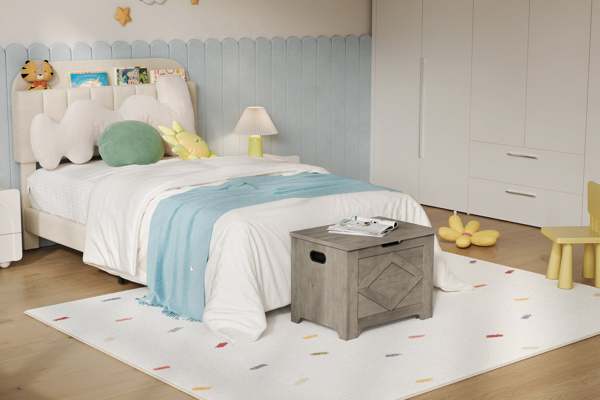 Banc de rangement en bois Garvee de 60 cm (23,6 po) avec charnières de sécurité, grande capacité pour le salon et la chambre, robuste et polyvalent, marron