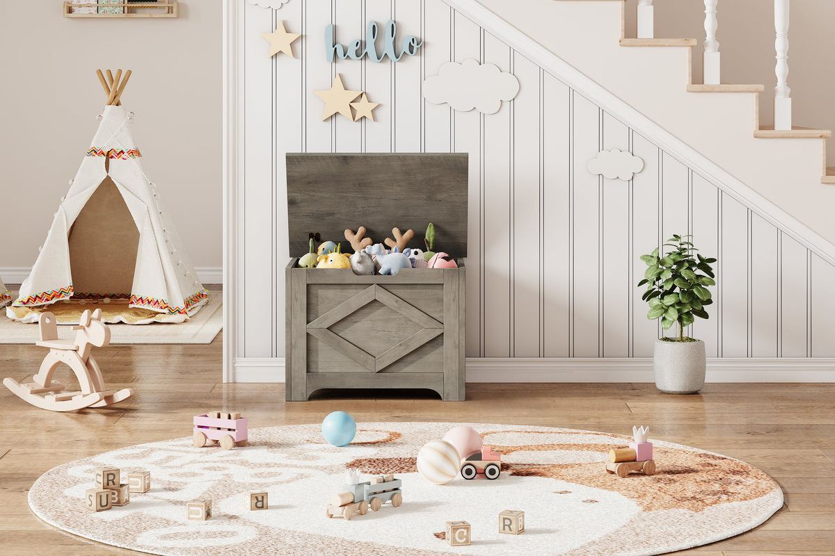 Banc de rangement en bois Garvee de 60 cm (23,6 po) avec charnières de sécurité, grande capacité pour le salon et la chambre, robuste et polyvalent, marron