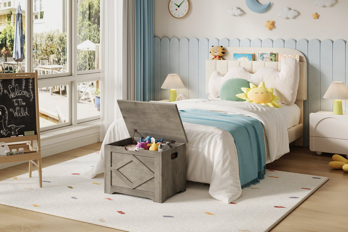 Banc de rangement en bois Garvee de 60 cm (23,6 po) avec charnières de sécurité, grande capacité pour le salon et la chambre, robuste et polyvalent, marron
