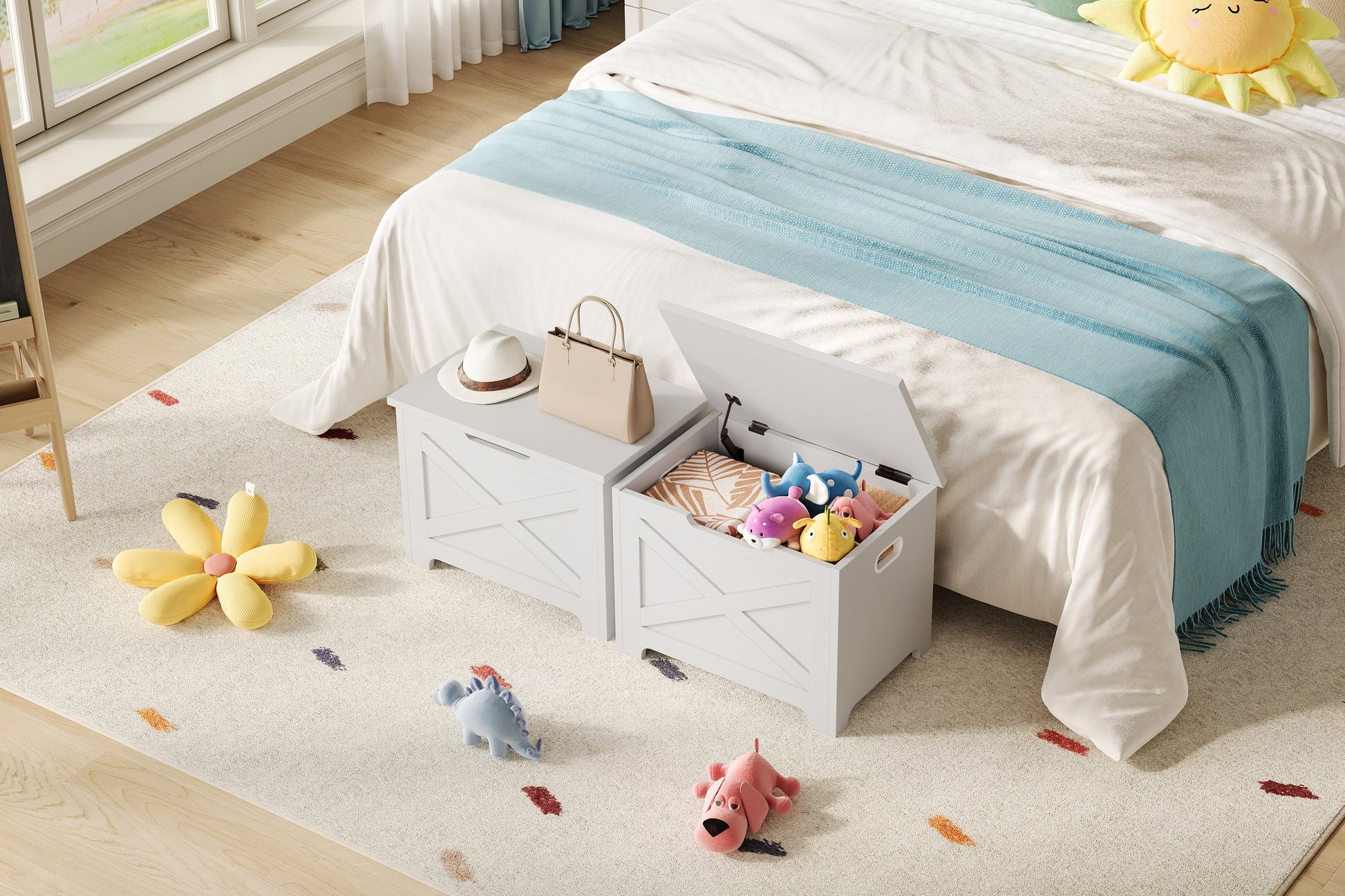 Banc de rangement en bois Garvee 60 cm avec verrou de sécurité, grande capacité, robuste pour salon et chambre, marron