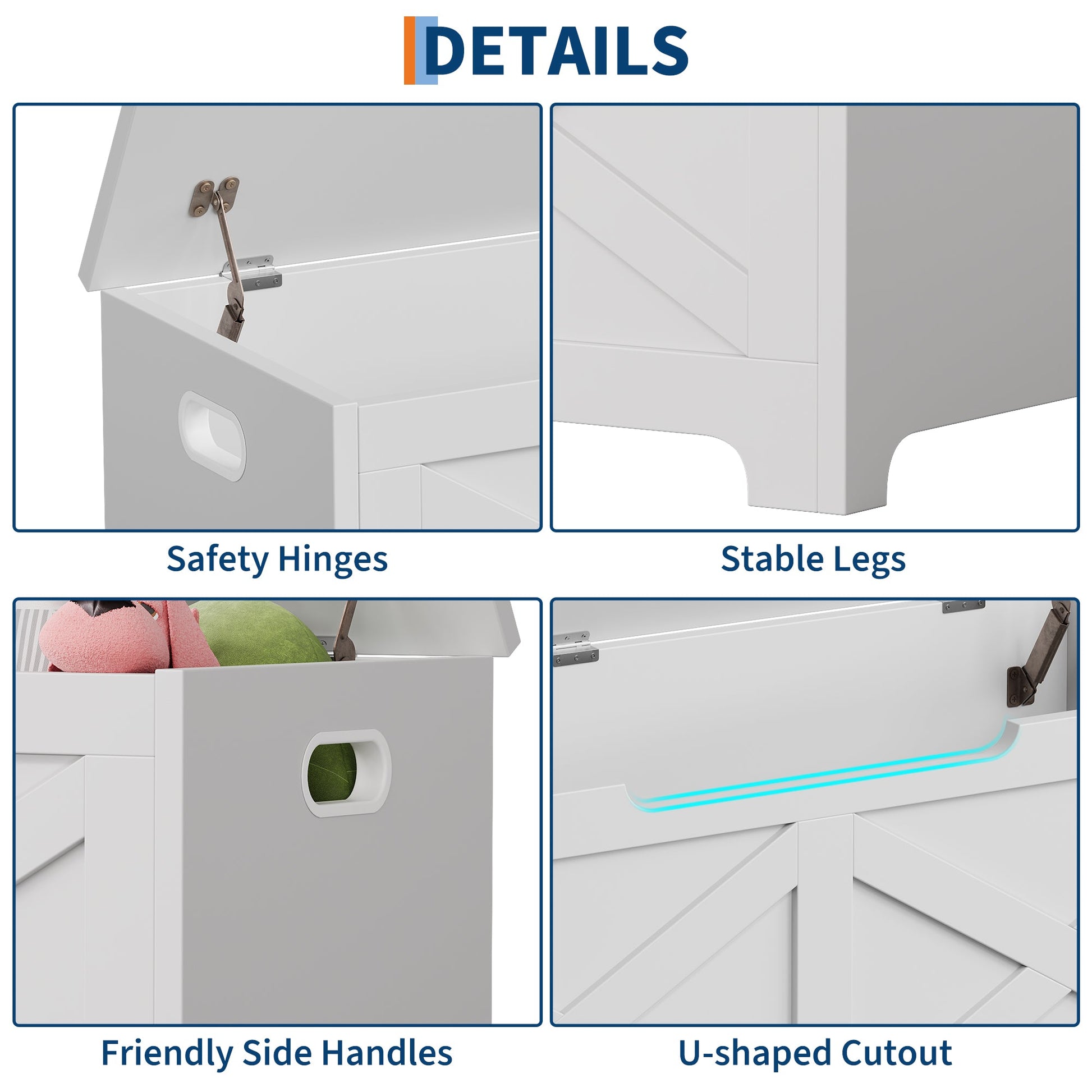 Banc de rangement en bois Garvee 100 cm (39,4 po) avec charnières de sécurité, grande capacité, pour salon et chambre, stable et polyvalent, marron