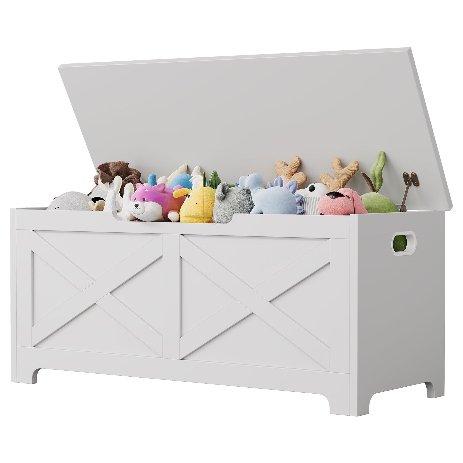 Banc de rangement en bois Garvee 100 cm (39,4 po) avec charnières de sécurité, grande capacité, pour salon et chambre, stable et polyvalent, marron