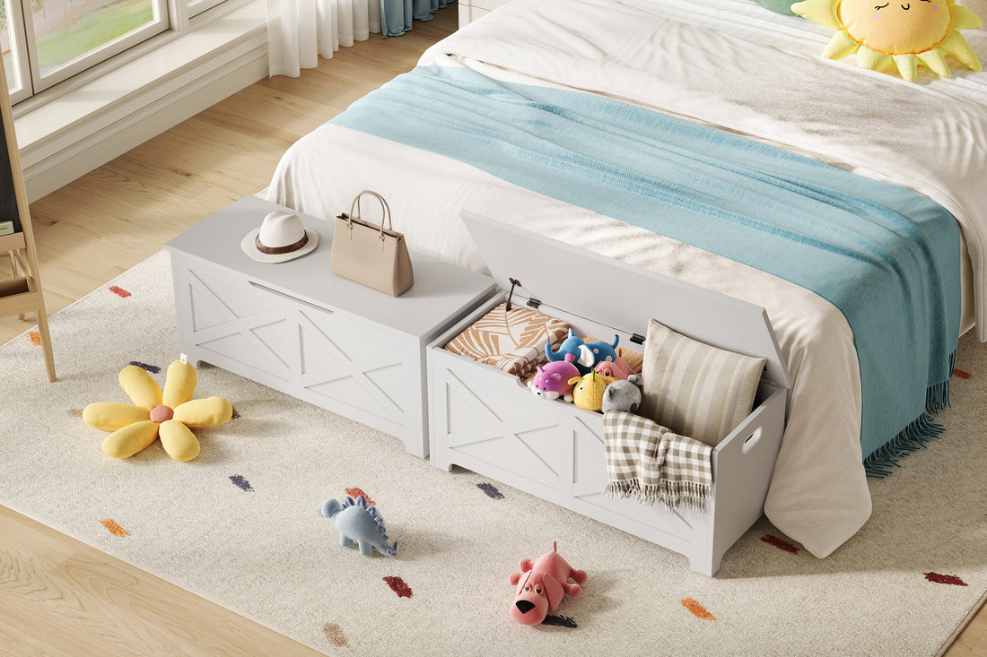 Banc de rangement en bois Garvee 100 cm (39,4 po) avec charnières de sécurité, grande capacité, pour salon et chambre, stable et polyvalent, marron