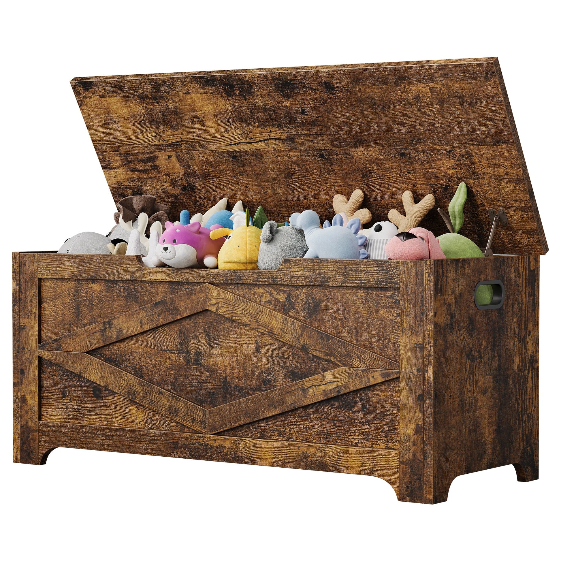 Banc de rangement en bois Garvee 100 cm (39,4 po) avec charnières de sécurité, grande capacité pour le salon et la chambre, robuste et polyvalent, marron
