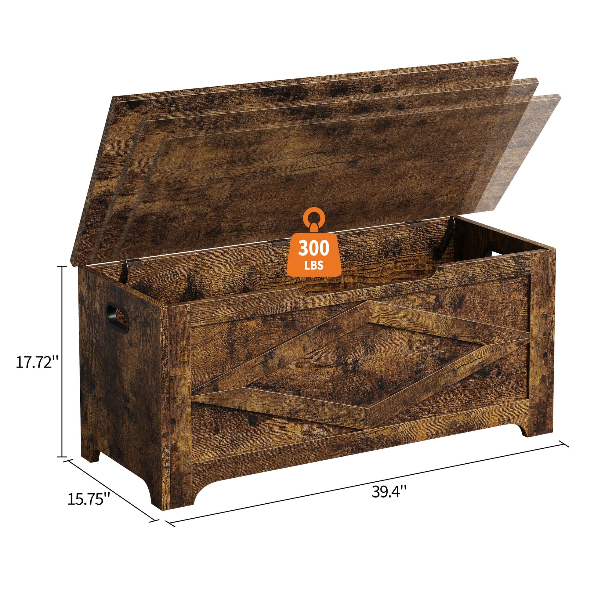 Banc de rangement en bois Garvee 100 cm (39,4 po) avec charnières de sécurité, grande capacité pour le salon et la chambre, robuste et polyvalent, marron
