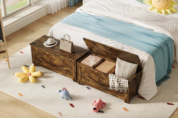 Banc de rangement en bois Garvee 100 cm (39,4 po) avec charnières de sécurité, grande capacité pour le salon et la chambre, robuste et polyvalent, marron