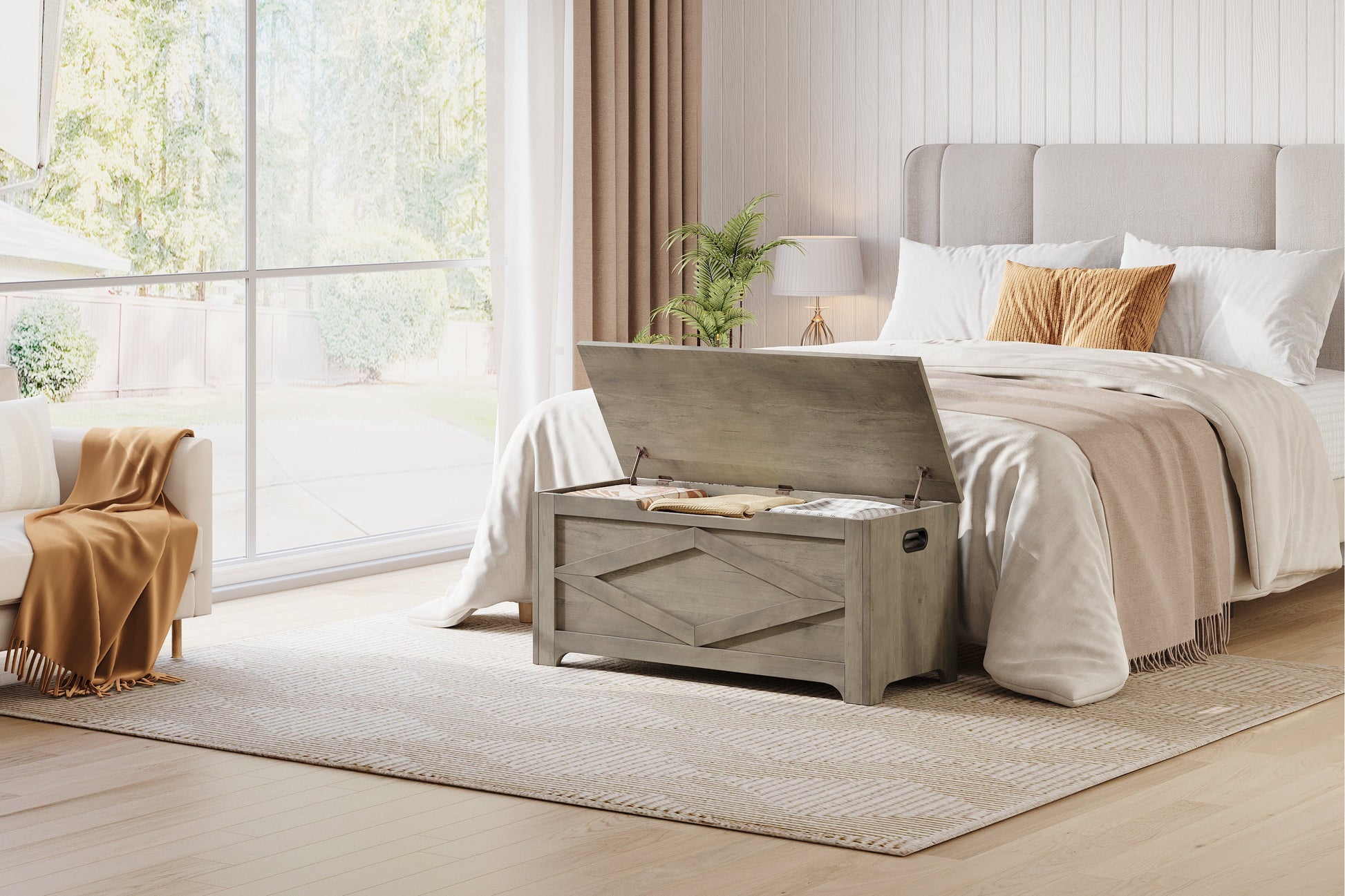 Banc de rangement en bois Garvee 39,4 po avec charnières de sécurité, grande capacité, pour salon et chambre, robuste et polyvalent