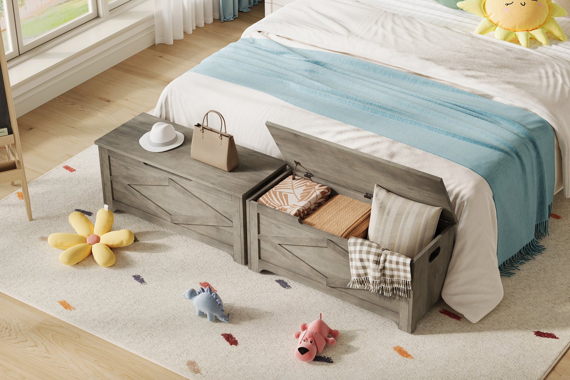 Banc de rangement en bois Garvee 39,4 po avec charnières de sécurité, grande capacité, pour salon et chambre, robuste et polyvalent