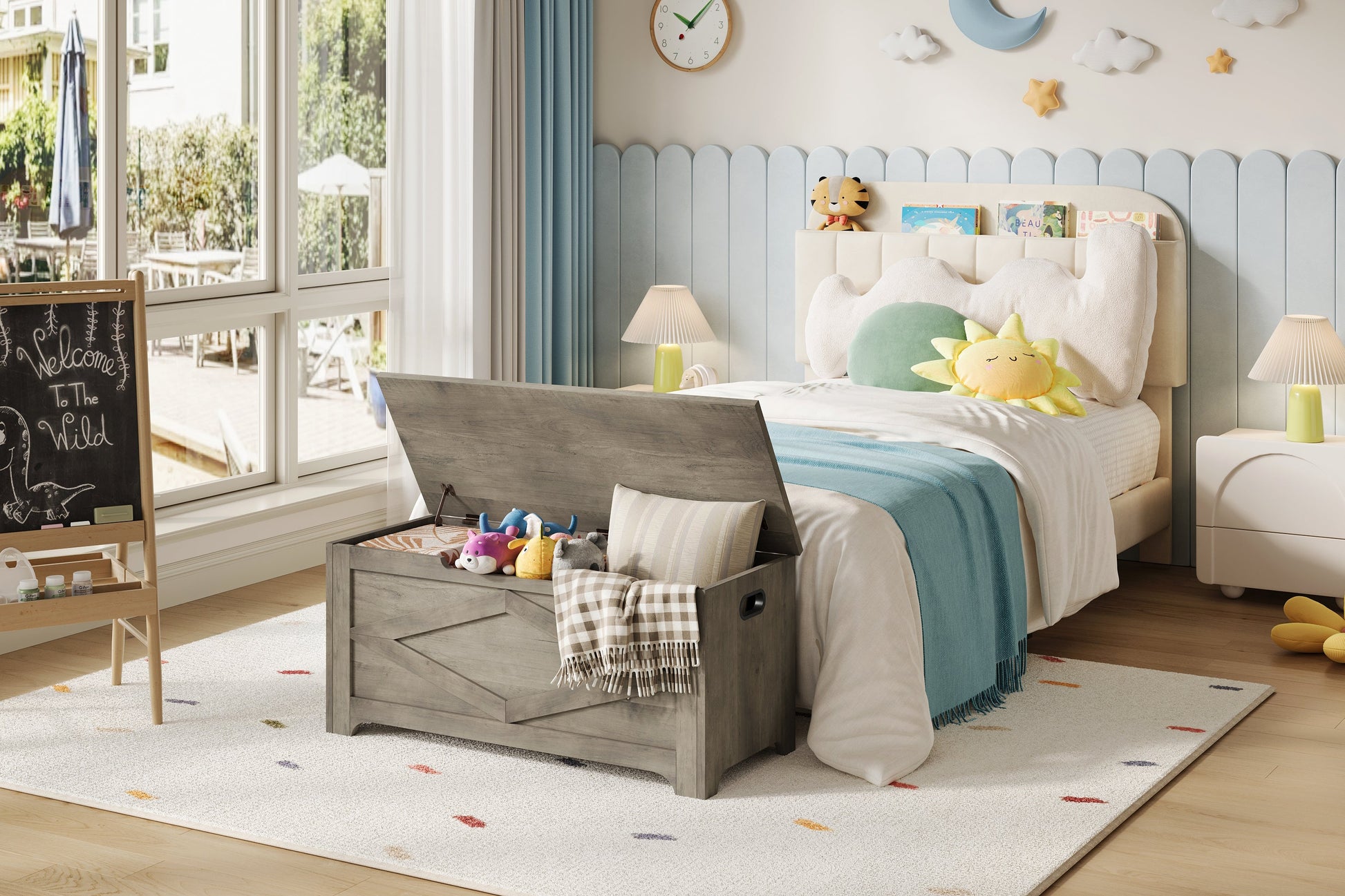 Banc de rangement en bois Garvee 39,4 po avec charnières de sécurité, grande capacité, pour salon et chambre, robuste et polyvalent
