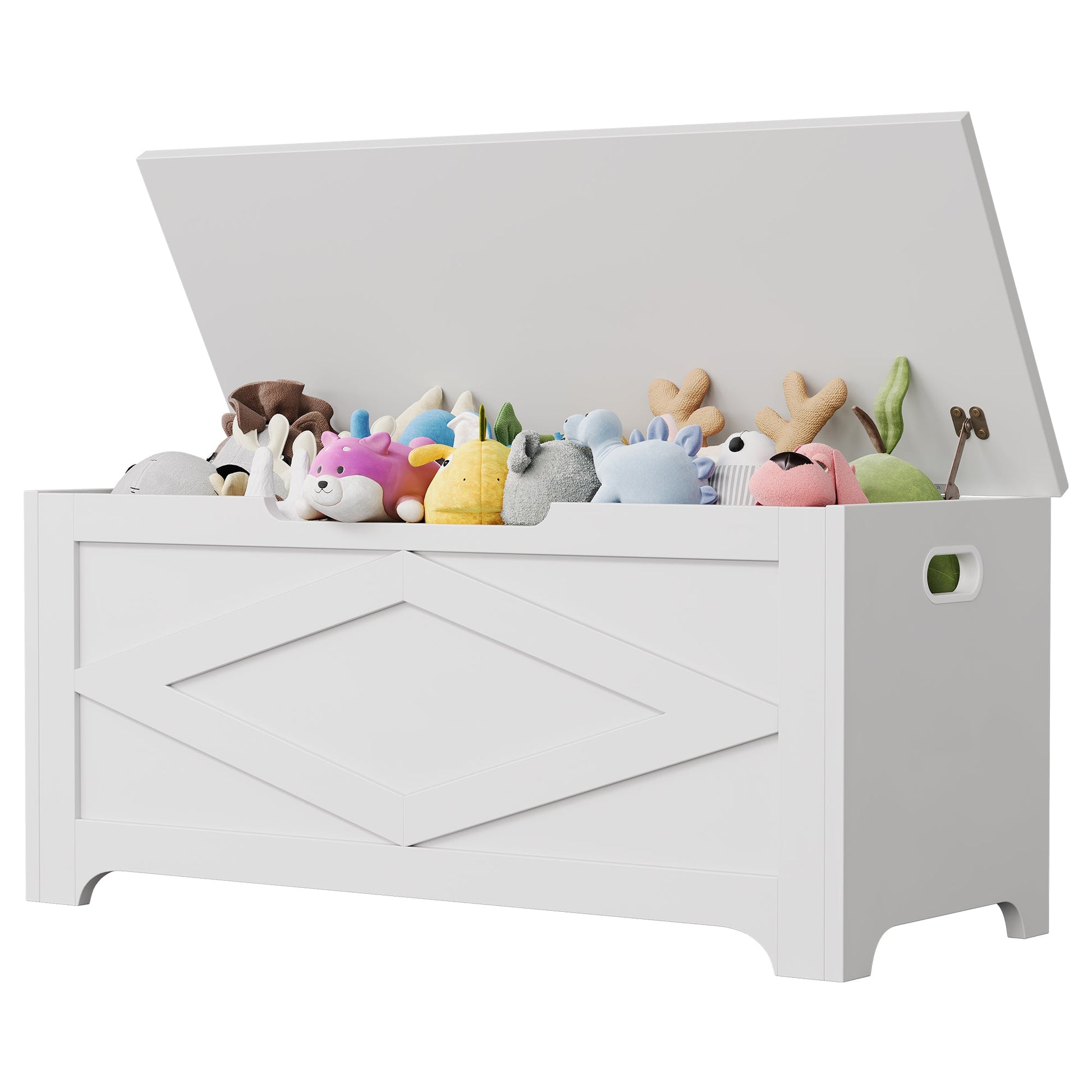 Banc de rangement Garvee 100 cm avec charnières de sécurité, grand coffre en bois pour salon et chambre, robuste et polyvalent, marron