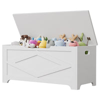 Banc de rangement Garvee 100 cm avec charnières de sécurité, grand coffre en bois pour salon et chambre, robuste et polyvalent, marron