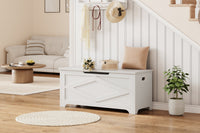 Banc de rangement Garvee 100 cm avec charnières de sécurité, grand coffre en bois pour salon et chambre, robuste et polyvalent, marron