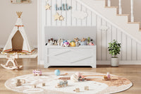 Banc de rangement Garvee 100 cm avec charnières de sécurité, grand coffre en bois pour salon et chambre, robuste et polyvalent, marron