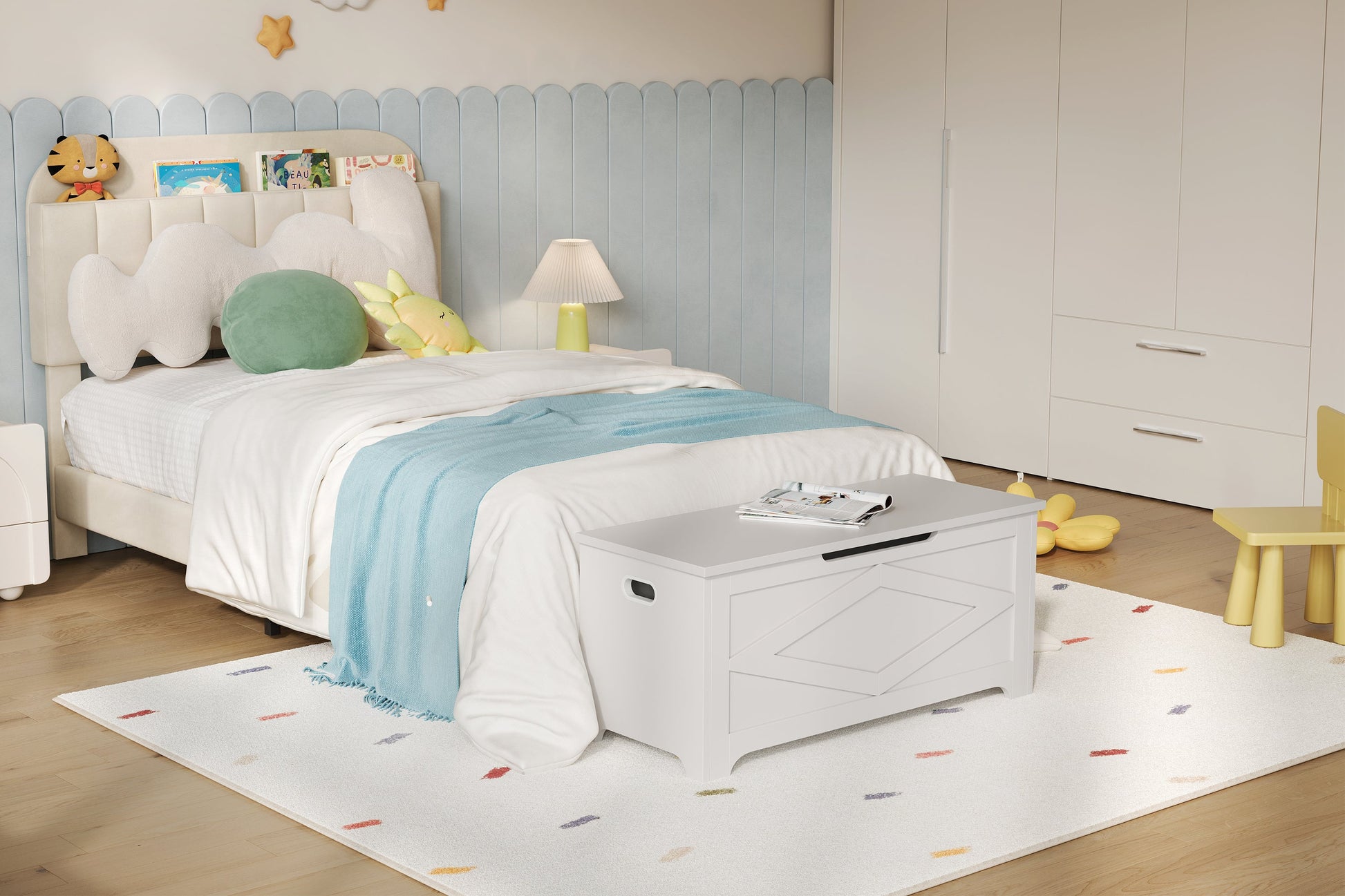 Banc de rangement Garvee 100 cm avec charnières de sécurité, grand coffre en bois pour salon et chambre, robuste et polyvalent, marron