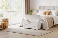 Banc de rangement Garvee 100 cm avec charnières de sécurité, grand coffre en bois pour salon et chambre, robuste et polyvalent, marron