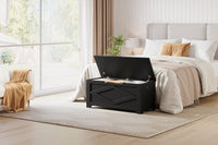 Banc de rangement en bois Garvee 100 cm (39,4 po) avec charnières de sécurité, grande capacité, salon et chambre, robuste et polyvalent, marron
