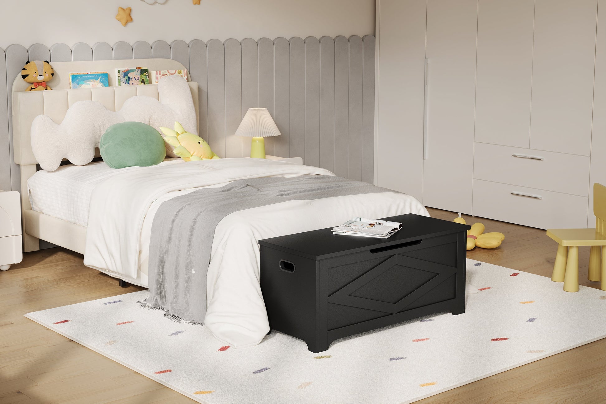 Banc de rangement en bois Garvee 100 cm (39,4 po) avec charnières de sécurité, grande capacité, salon et chambre, robuste et polyvalent, marron