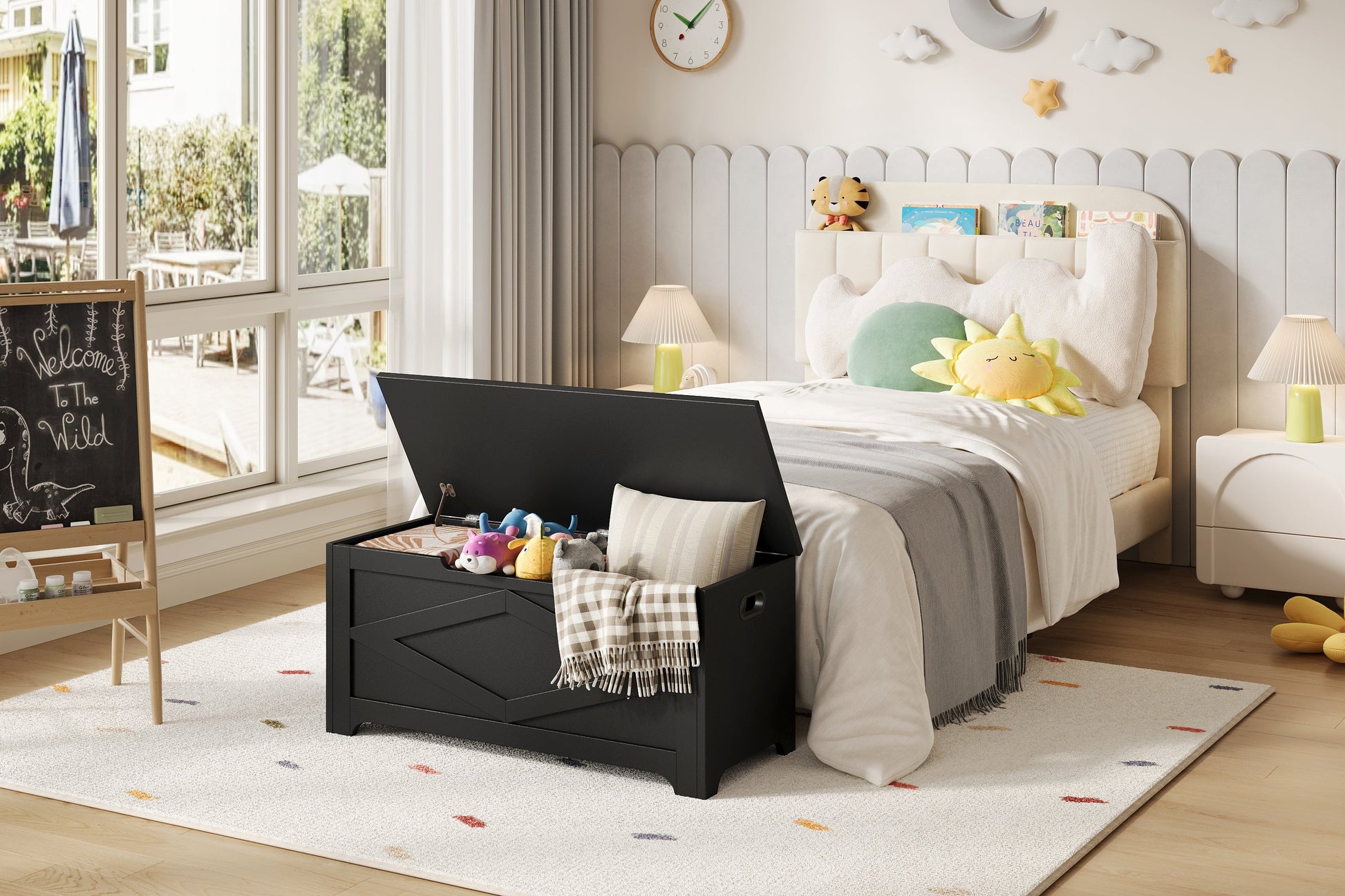Banc de rangement en bois Garvee 100 cm (39,4 po) avec charnières de sécurité, grande capacité, salon et chambre, robuste et polyvalent, marron