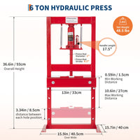 Presse hydraulique Garvee 6 tonnes, cadre en H, table réglable, acier au carbone revêtu de poudre, pour atelier et garage
