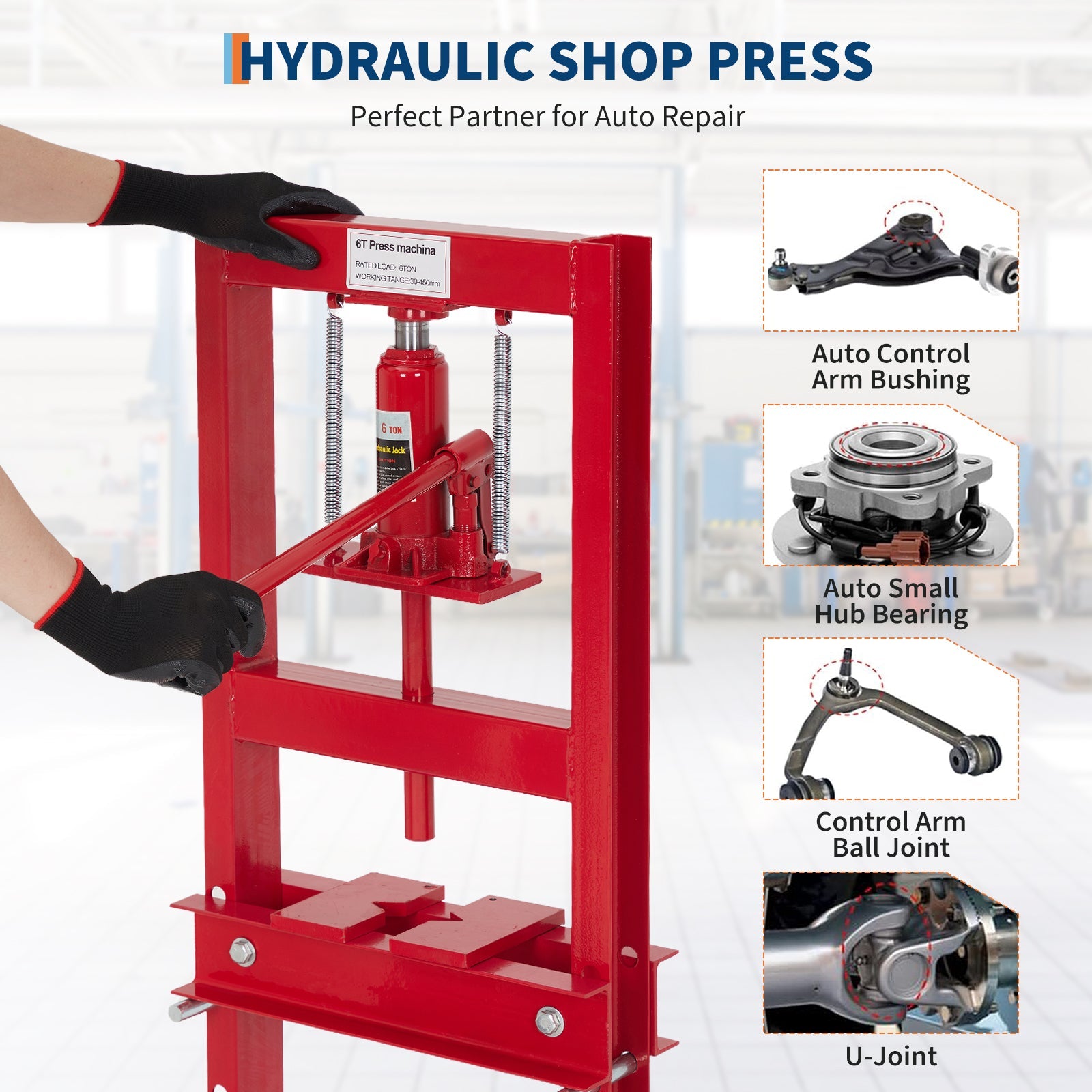 Presse hydraulique Garvee 6 tonnes, cadre en H, table réglable, acier au carbone revêtu de poudre, pour atelier et garage