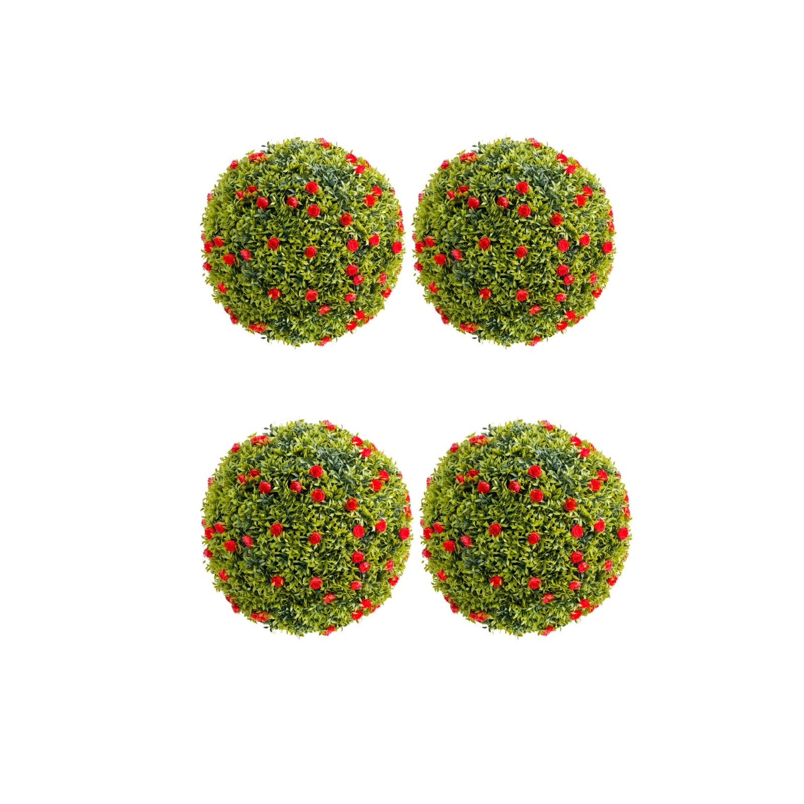 Boules de buis artificiel Garvee de 32 cm avec fleurs rouges pour la décoration de balcon et de jardin. Vertes, résistantes aux intempéries et faciles d'entretien.