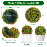 Boules de buis artificiel Garvee de 32 cm avec fleurs rouges pour la décoration de balcon et de jardin. Vertes, résistantes aux intempéries et faciles d'entretien.
