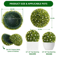 Boules de buis artificiel Garvee, lot de 2, 57 cm, blanches, avec boucle de suspension, pour balcon et jardin. Résistantes aux UV et sans entretien. Matériau PE.