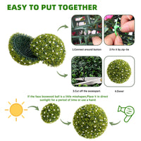 Lot de 2 boules de buis artificiel Garvee de 52 cm (20,5 po) avec fleurs blanches, pour balcon et jardin, en polyéthylène vert, sans entretien.