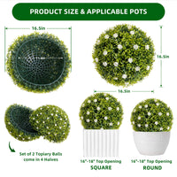 Boules de buis artificiel Garvee, lot de 2, 42 cm (16,5 po), avec fleurs blanches, pour balcon et jardin. Matériau PE durable et sans entretien, vert.