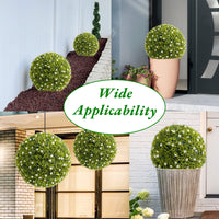 Boules de buis artificiel Garvee, lot de 2, 42 cm (16,5 po), avec fleurs blanches, pour balcon et jardin. Matériau PE durable et sans entretien, vert.