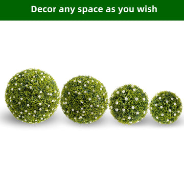 Boules de buis artificiel Garvee, lot de 2, 42 cm (16,5 po), avec fleurs blanches, pour balcon et jardin. Matériau PE durable et sans entretien, vert.