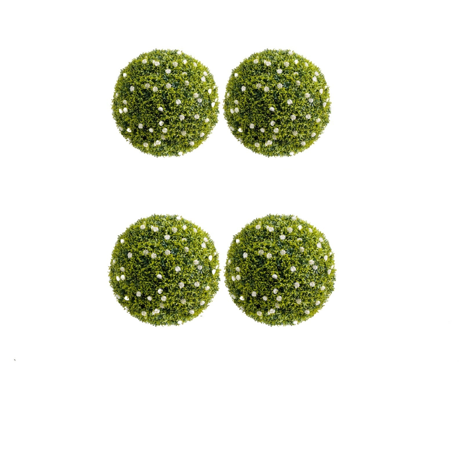 Ensemble de boules de buis artificielles Garvee de 32 cm avec fleurs blanches pour balcon et jardin. Résistant aux intempéries et facile d'entretien. Matériau PE. Vert et blanc.