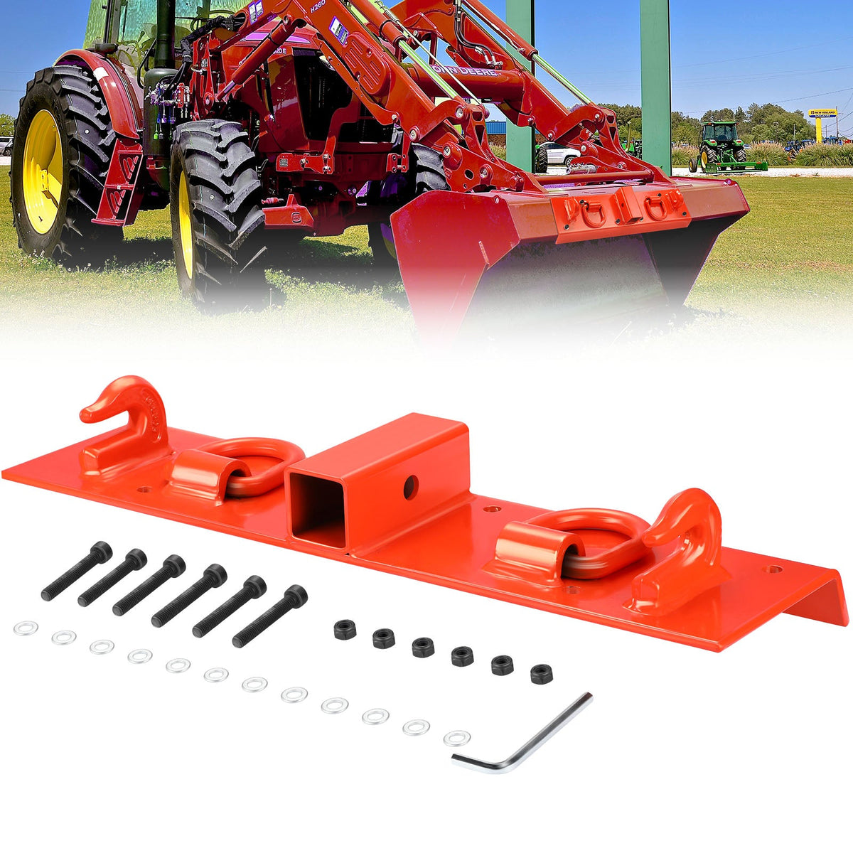 Garvee Crochet de préhension pour tracteur, attelage 5 cm, capacité 2132 kg, acier antirouille, pour godets et chargeurs, orange
