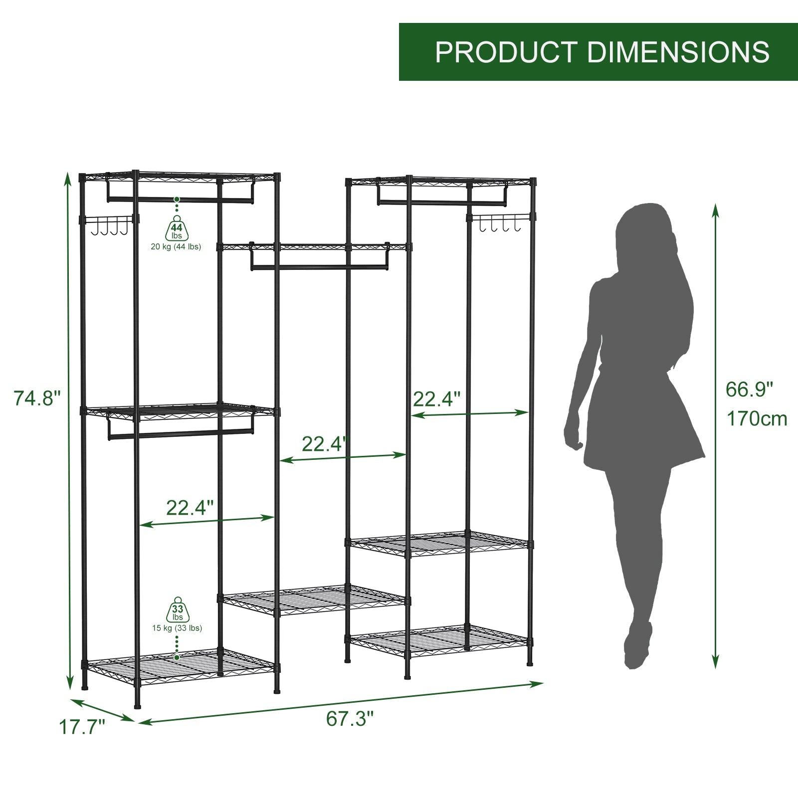 Portant à vêtements robuste Garvee avec étagères et barres de suspension réglables, en acier inoxydable, autoportant et portable, idéal pour la chambre et l'entrée, grand format, argenté.