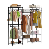 Portant à vêtements robuste Garvee avec étagères et barres de suspension réglables, en acier inoxydable, autoportant et portable, idéal pour la chambre et l'entrée, grand format, argenté.
